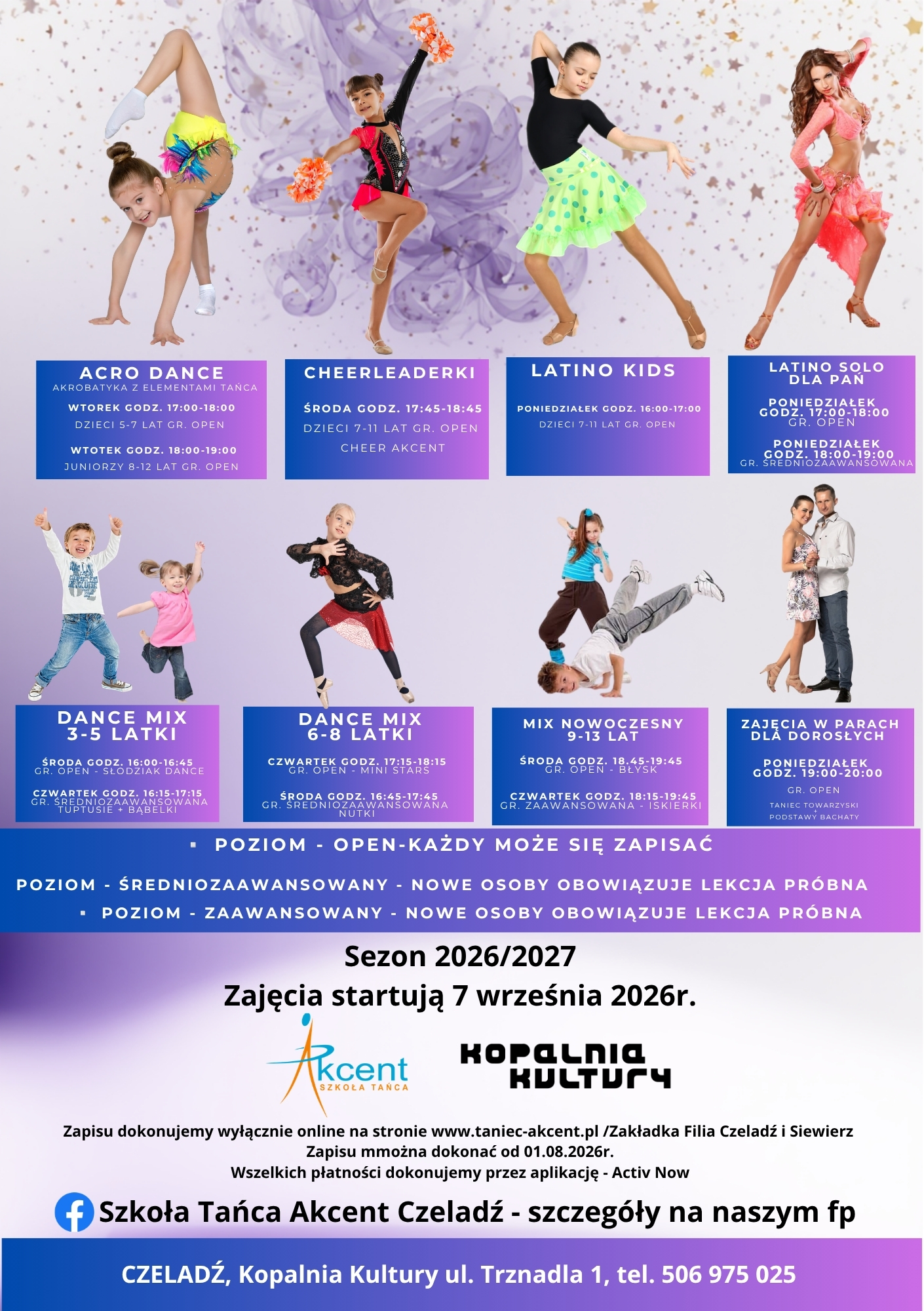 kolorowa ulotka szkoły tańca akcent